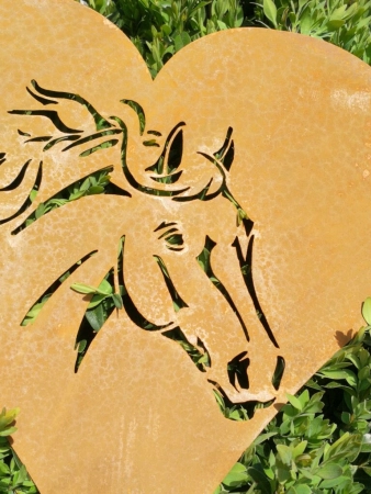 Edelrost Gartenstecker Pferdekopf Herz