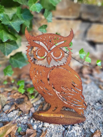Edelrost Eule Hibou auf Platte, lackiert