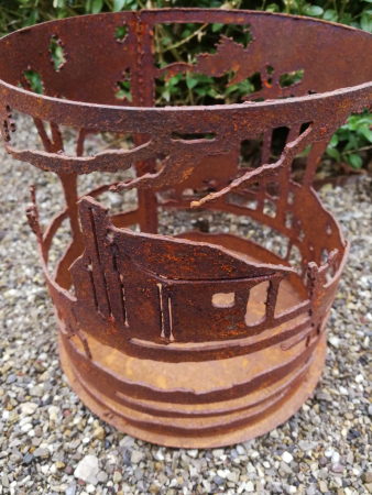 Preview: Edelrost Windlicht Reh-Hirsch mit Hütte, klein