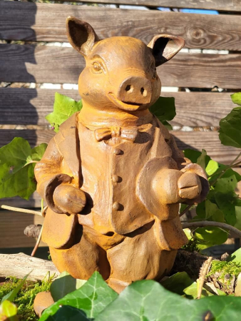 Gusseisen Schwein Sepp, mit Hut