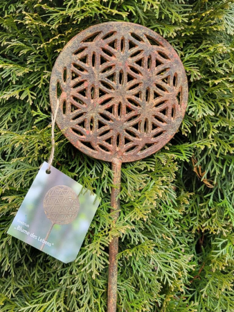 Preview: Edelrost Gusseisen Gartenstecker keltische Blume des Lebens
