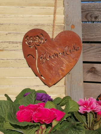 Edelrost Herz Blumenliebe, zum Hängen