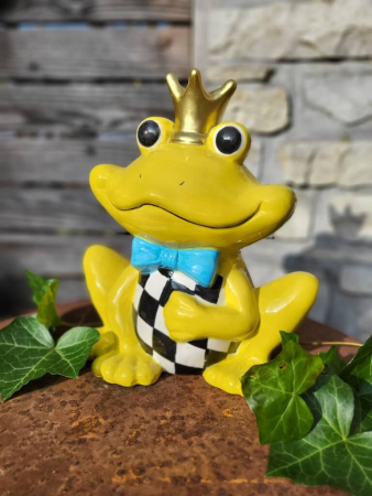 Preview: Keramik Frosch Fridolin mit Krone und Mascherl, hellgrün