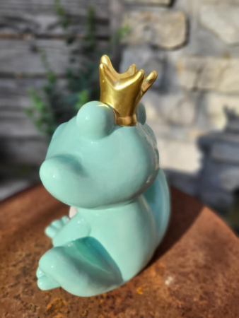 Preview: Keramik Frosch Fridolin mit Krone und Mascherl, mint