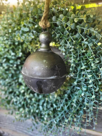 Preview: Kugel Glocke (Weihnachtsklingel) mit Sternen, grau