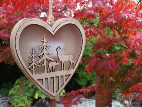 Preview: LED Holzherz, Hirsch Tanne
