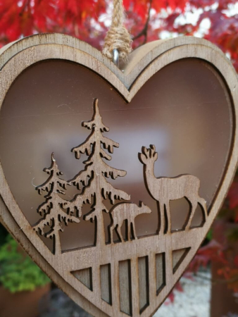 Preview: LED Holzherz, Hirsch Tanne