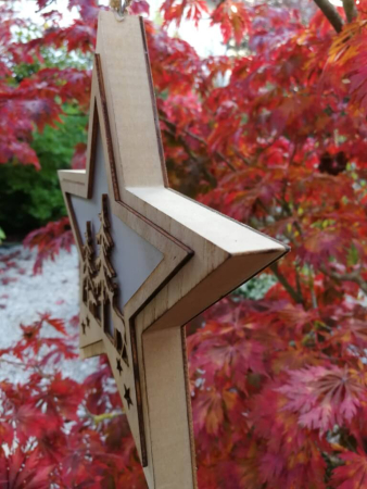 Preview: LED Holzstern Marnie, Hirsch Tanne