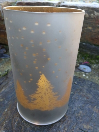 LED Windlicht Winter, grau-gold