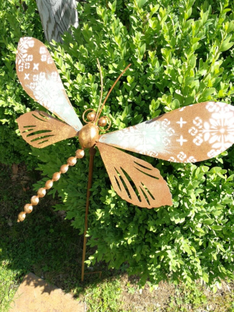 Gartenstecker Libelle, rost-gold
