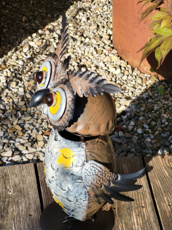 Metall Eule Grey mit Wackelkopf