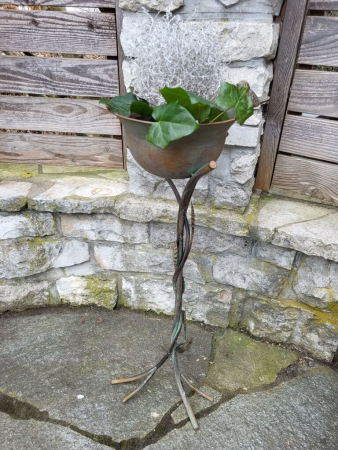 Shabby Chic Schale Blätterranken auf Fuß, grün-braun