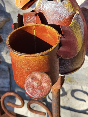 Preview: Metall Zaunhocker Vogel mit Gießkanne