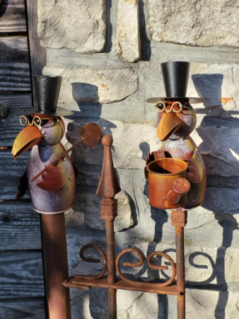 Preview: Metall Zaunhocker Vogel mit Gießkanne