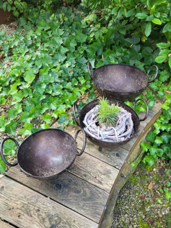 Preview: Metallschale Kessel mit Griffen, altkupfer