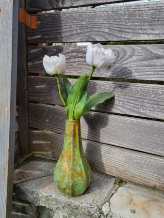 Preview: Metallvase Isla, birnenförmig, antik grün