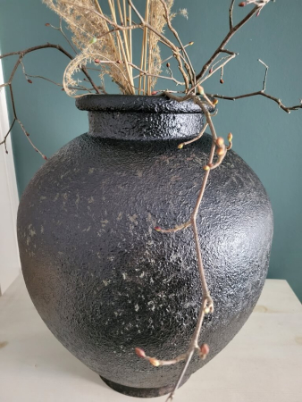 Metall Vase Yanick, antik-schwarz