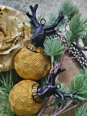Preview: Christbaumkugel Outdoor Nero, mit Hirschkopf schwarz