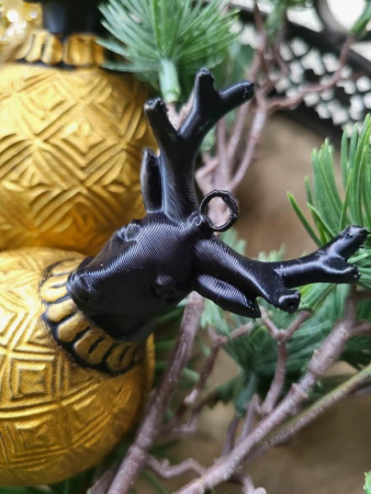 Preview: Christbaumkugel Outdoor Nero, mit Hirschkopf schwarz