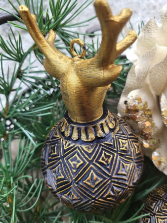 Preview: Christbaumkugel Outdoor Oro, mit Hirschkopf gold