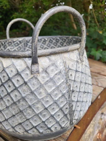 Vintage Pflanzschale Frida mit Henkel, grau