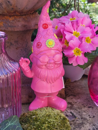 Preview: Polyresin Zwerg Happy klein, pink