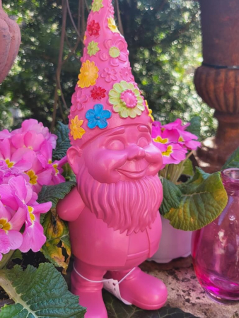Preview: Polyresin Zwerg Flower Power mittel, knallbunt