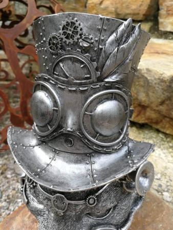 Preview: Steampunk Katzenkopf Fidelia aus Polyresin