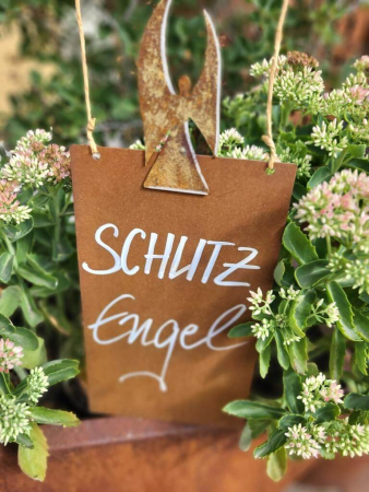 Edelrost Schild Schutzengel, mit Engel