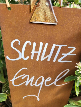 Edelrost Schild Schutzengel, mit Engel