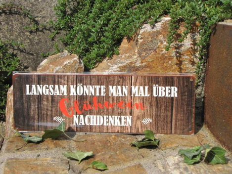 Preview: Shabby Chic Metallspruchschild über Glühwein nachdenken