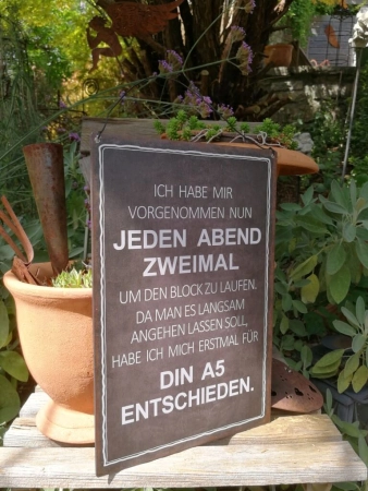 Shabby Chic Metallschild Sport, "um den Block"