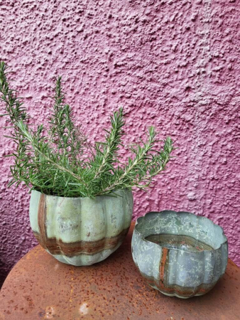 Preview: Pflanzschale Zink, grün-grau gewellt