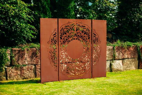 Preview: Edelrost Sichtschutzwand Mandala, 3-teilig