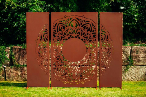 Edelrost Sichtschutzwand Mandala, 3-teilig
