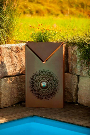 Edelrost Dekosäule Mandala mit Schale