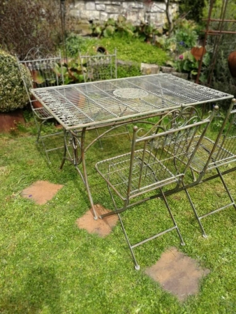 Gartenmöbelset Figaro, großer Tisch mit 4 Stühlen, antik-grün