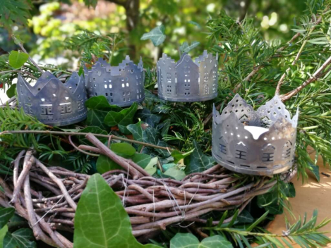 Preview: Shabby Chic Teelichthalter Haus, 4er-Set