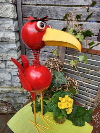 Metall Vogel Paddy mit Wackelkopf, rot