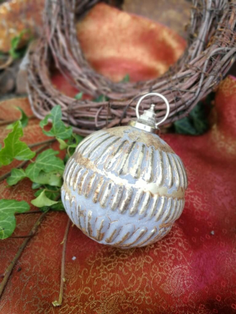 Preview: Christbaumkugel Rivero, Ministreifen, grau-gold