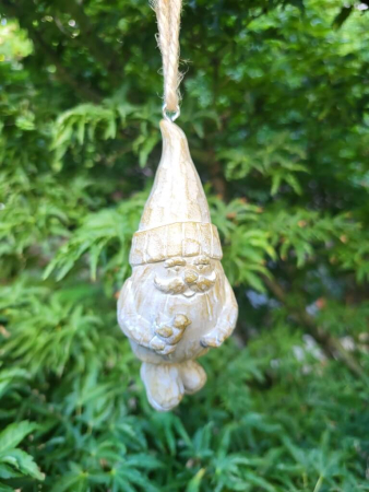 Weihnachtswichtel mit Vogel links, natur, Polyresin