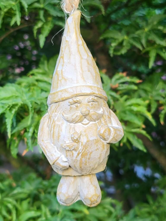 Weihnachtswichtel mit Vogel mitte, natur, Polyresin