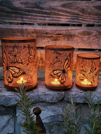 Preview: Edelrostoptik Windlichter Schmetterlinge, 3er Set