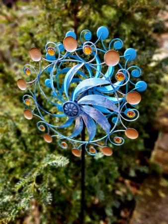 Metallwindrad Pünktchen, blau-bronze