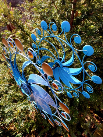 Preview: Metallwindrad Pünktchen, blau-bronze