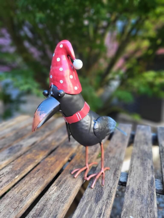 Metall Dekovogel Santa, Mütze rechts