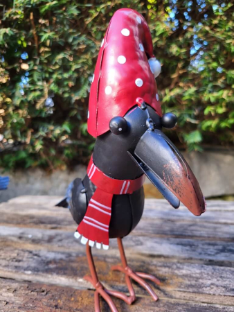 Preview: Metall Dekovogel Santa, Mütze rechts
