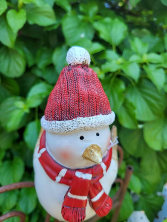 Zaunhocker Wintervogel Joachim mit Mütze, Polyresin