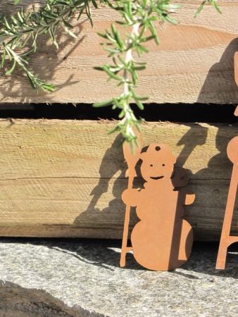 Preview: Edelrost Christbaumschmuck Schneemann mit Besen, 3 Größen