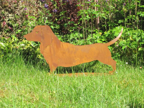 Edelrost Gartenfigur Dackel Waldi